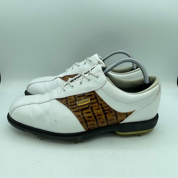 Footjoy DRYJOYS Men's 9 Croc Golf Cleats SoftSpikes 53570 White Leather OptiFlex - Picture 5 of 13